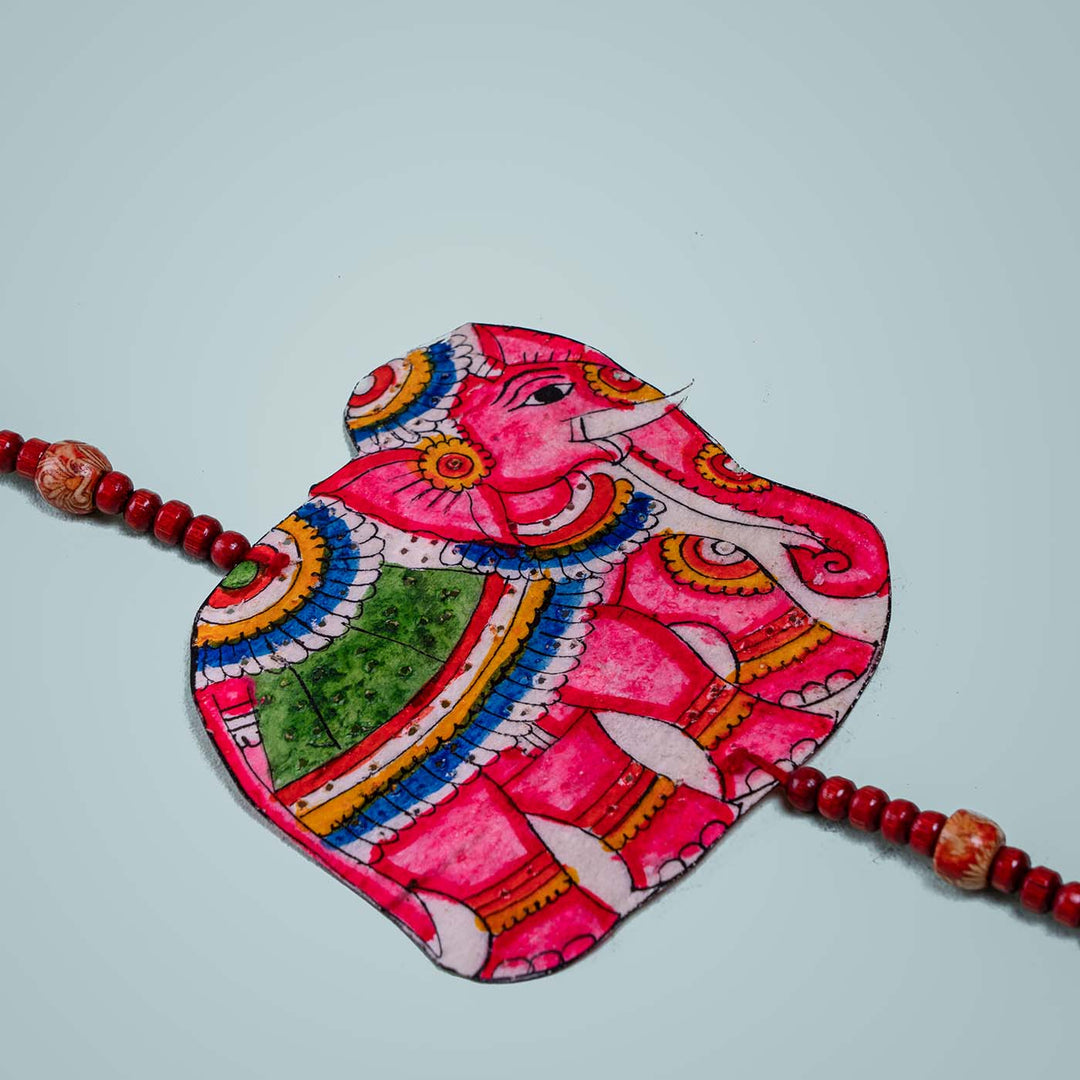 Colourful Parchment Leather Tholu Bommalata Elephant Hangings - Pack of 2