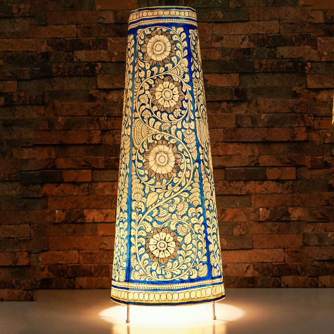 Hand Painted Floral Parchment Leather Floor Lamp | 27 inches