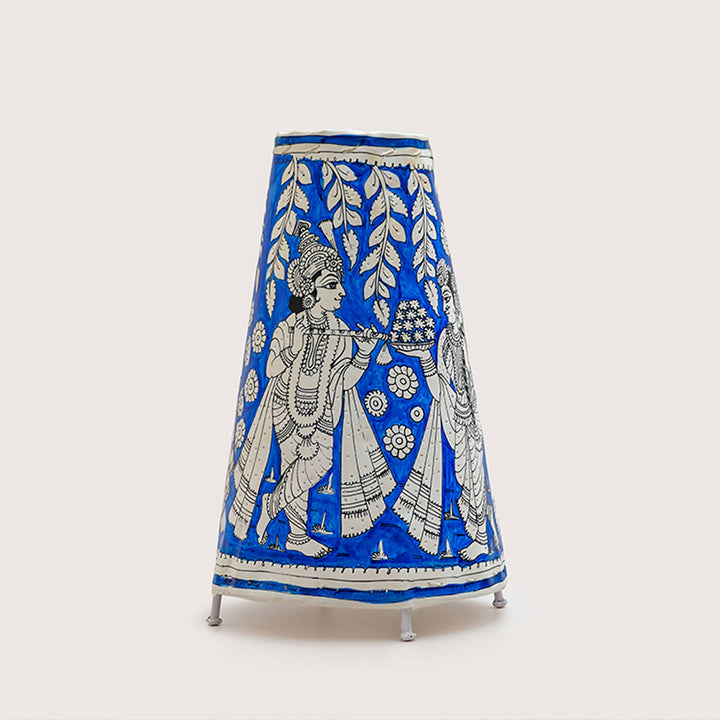 Radha Krishna Medium Hand Painted Tholu Bommalata Tabletop Lamp | 13 inches