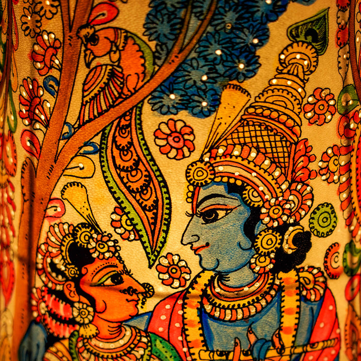 Krishna Hand Painted Parchment Leather Floor Lamp | 27 inches