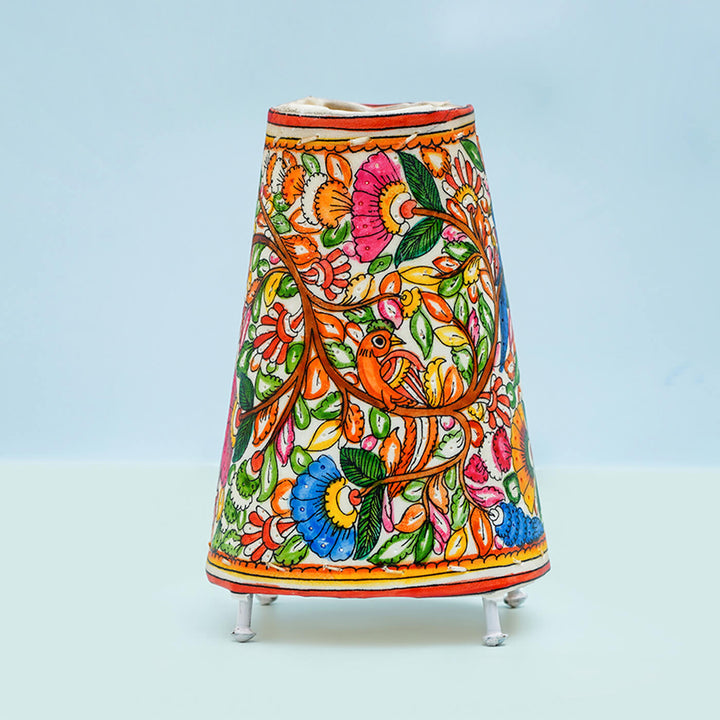Vibrant Peacock Hand Painted Tholu Bommalata Small Tabletop Lamp | 9 inches