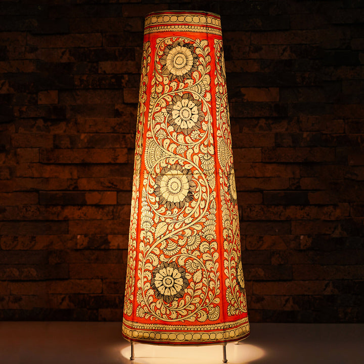 Hand Painted Floral Parchment Leather Floor Lamp | 27 inches