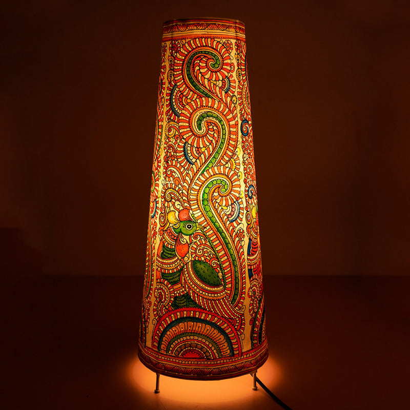 Peacock Hand Painted Parchment Leather Floor Lamp | 27 inches
