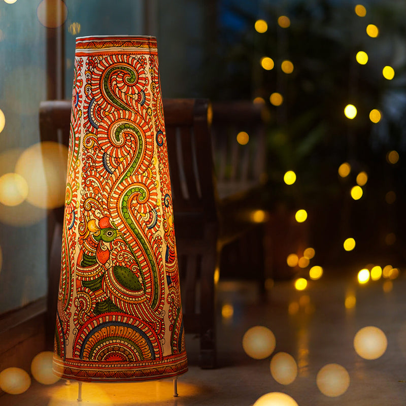 Peacock Hand Painted Parchment Leather Floor Lamp | 27 inches