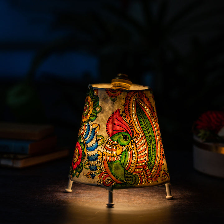 Vibrant Peacock Hand Painted Tholu Bommalata Mini Lamp | 6 inches