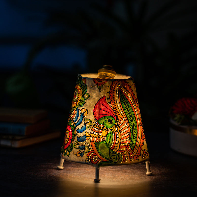 Vibrant Peacock Hand Painted Tholu Bommalata Mini Lamp | 6 inches