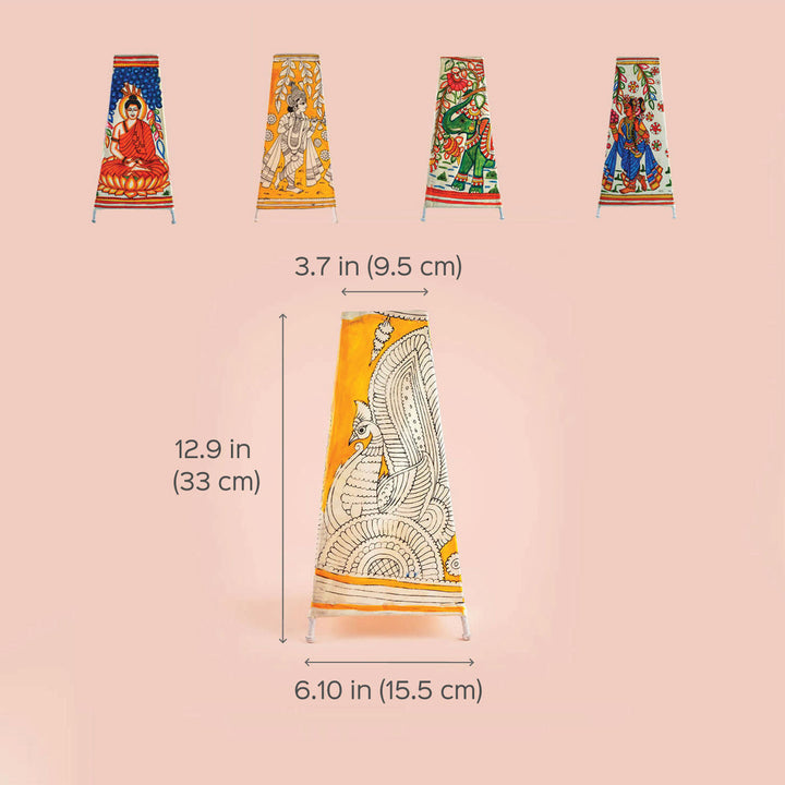 Krishna Leela Hand Painted Tholu Bommalata Tall Tabletop Lamp | 13 inches