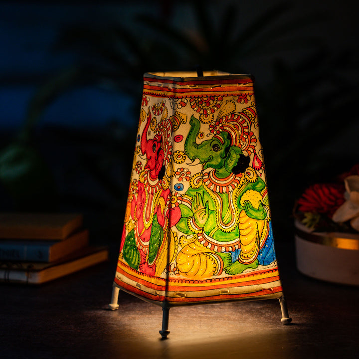 Multi-Coloured Ganesha Hand Painted Tholu Bommalata Medium Tabletop Lamp | 9 inches