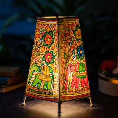 Bright Elephant Hand Painted Tholu Bommalata Medium Tabletop Lamp | 9 inches