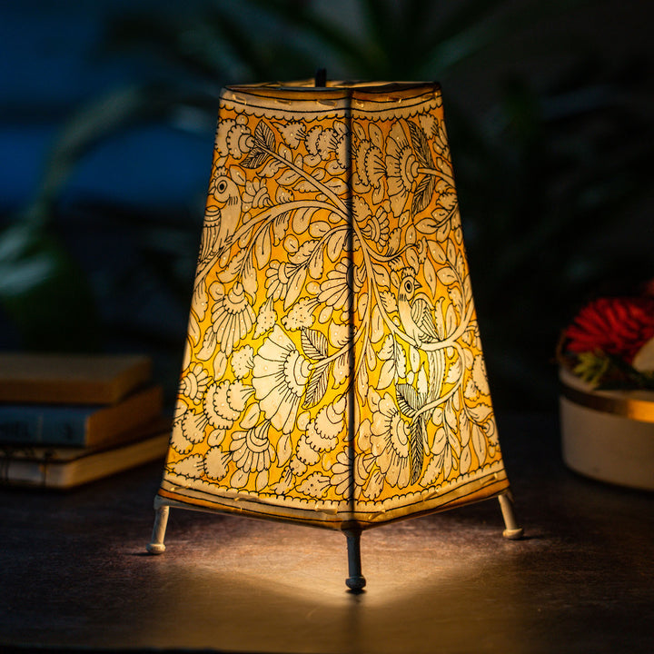 Birds Hand Painted Tholu Bommalata Medium Tabletop Lamp | 9 inches