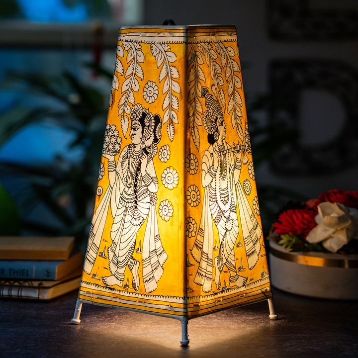 Krishna Leela Hand Painted Tholu Bommalata Tall Tabletop Lamp | 13 inches