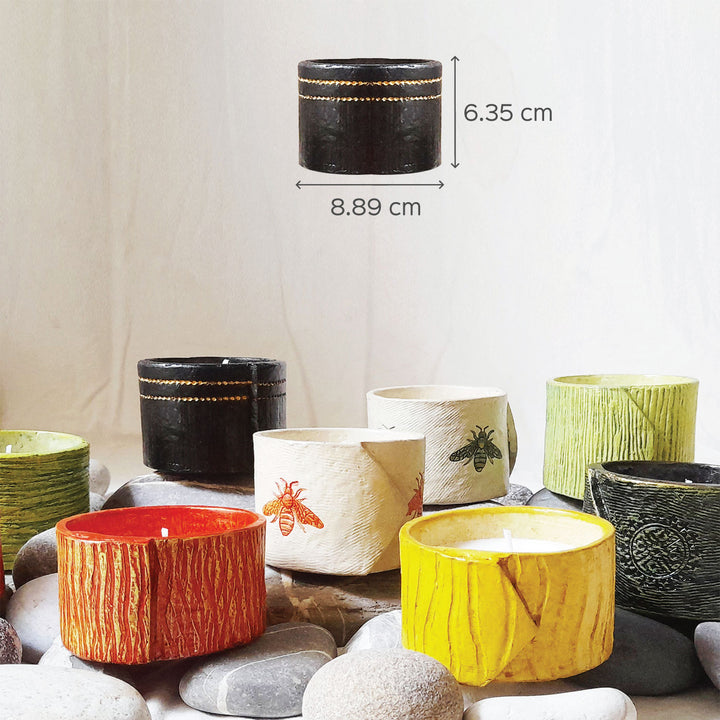 Handmade Block Print Texture Soy Wax Paper Mache Candle For Christmas Decoration