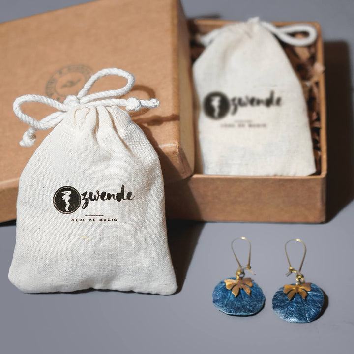 Papier Mache Ziggy Round Earrings - Blue