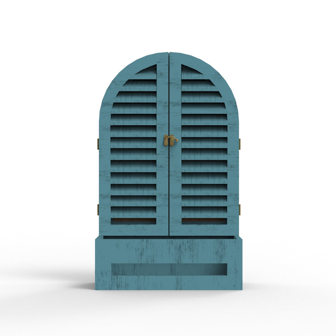 Arched Mini Window Mirror with Basket - Distress Finish