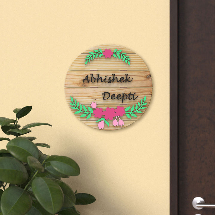 Handcrafted Circular Plank Nameplate - Natural