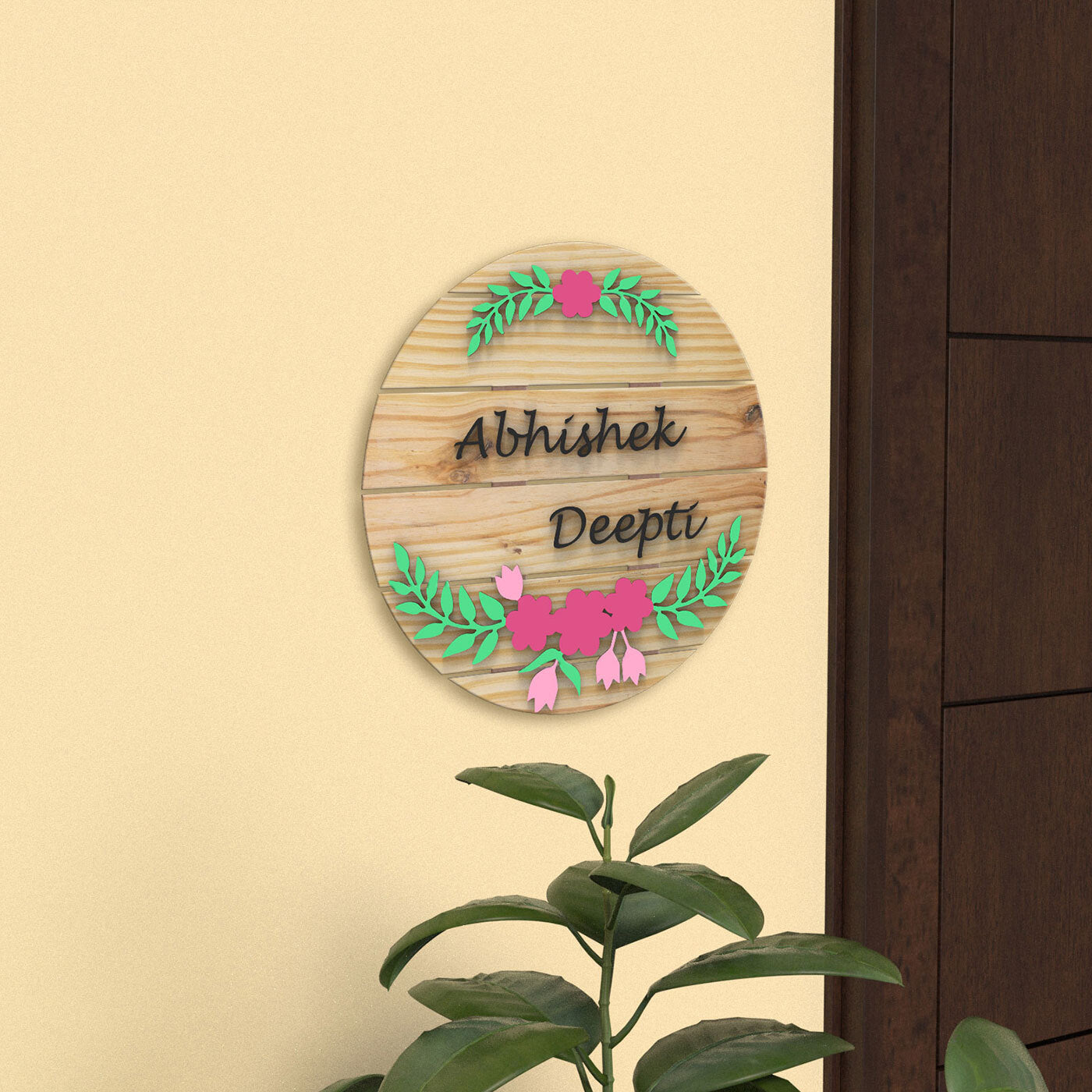 Buy Handcrafted Circular Plank Nameplate - Natural Online On Zwende