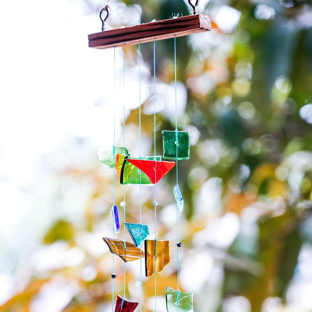 Large Upcycled Glass Windchime - Multicolour