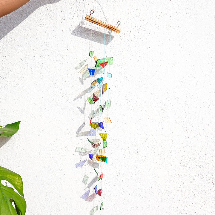 Large Upcycled Glass Windchime - Multicolour