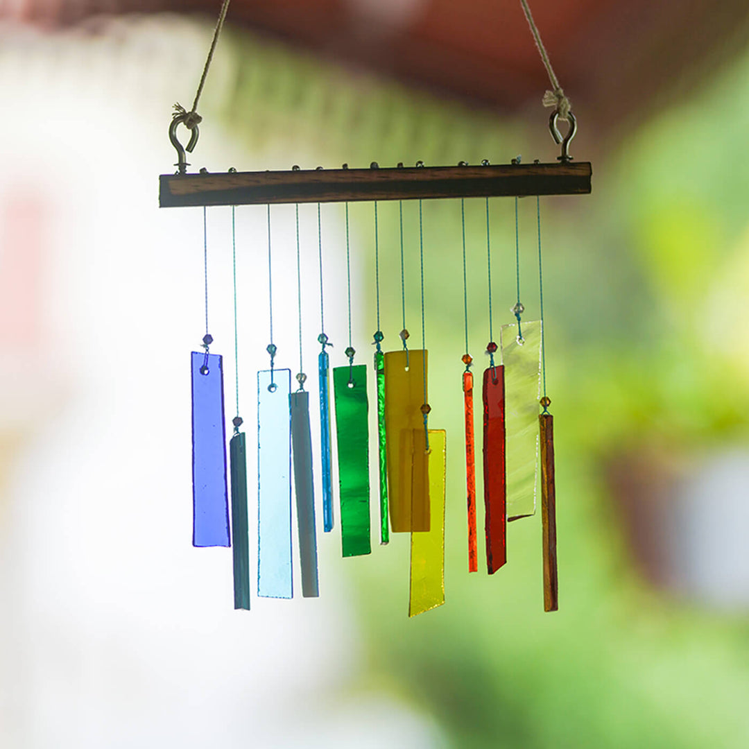 Rainbow Strip Stained Glass Windchime