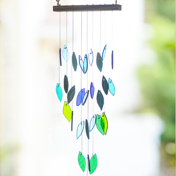 Leaf Pyramid Stained Glass Windchime Hanging