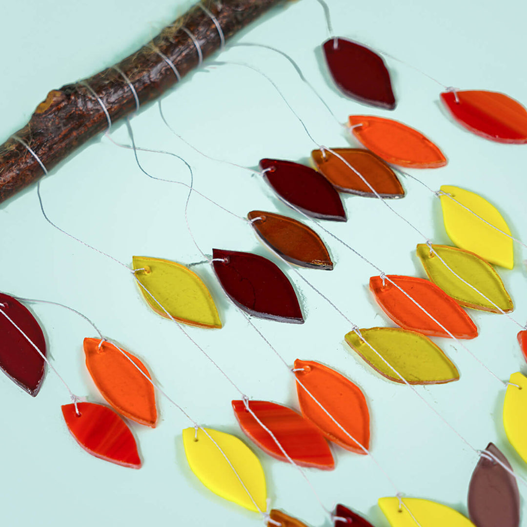 Autumn Leaf Stained Glass Windchime Hanging