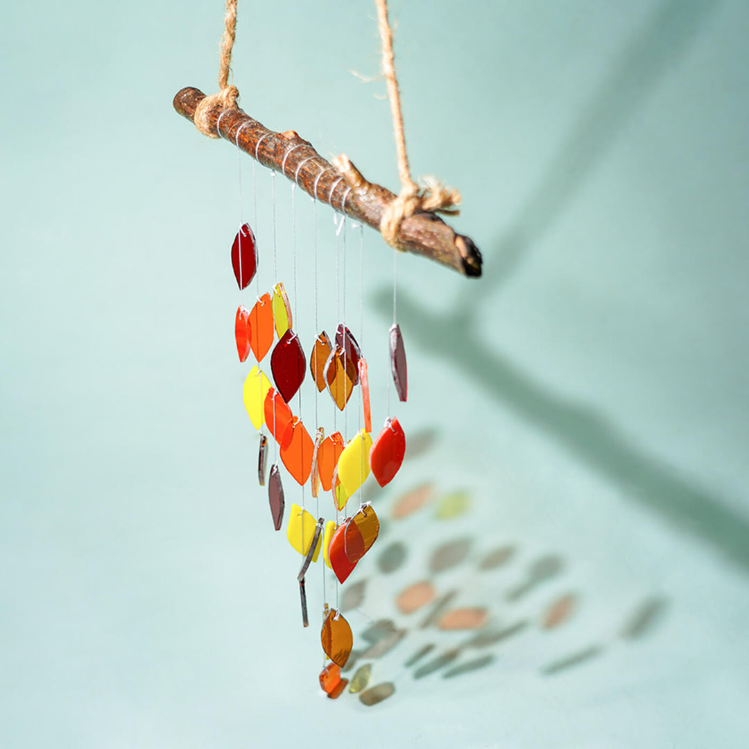 Autumn Leaf Stained Glass Windchime Hanging