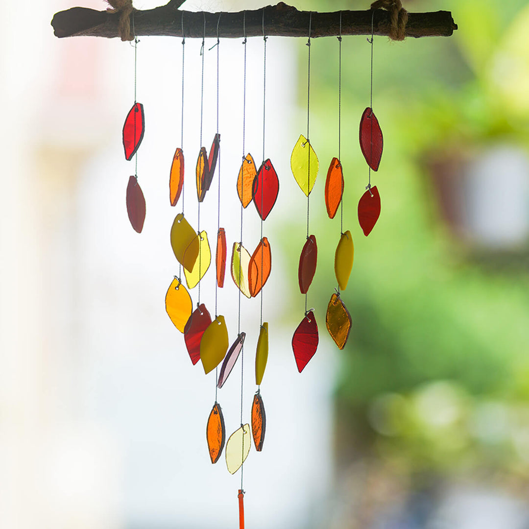 Autumn Leaf Stained Glass Windchime Hanging