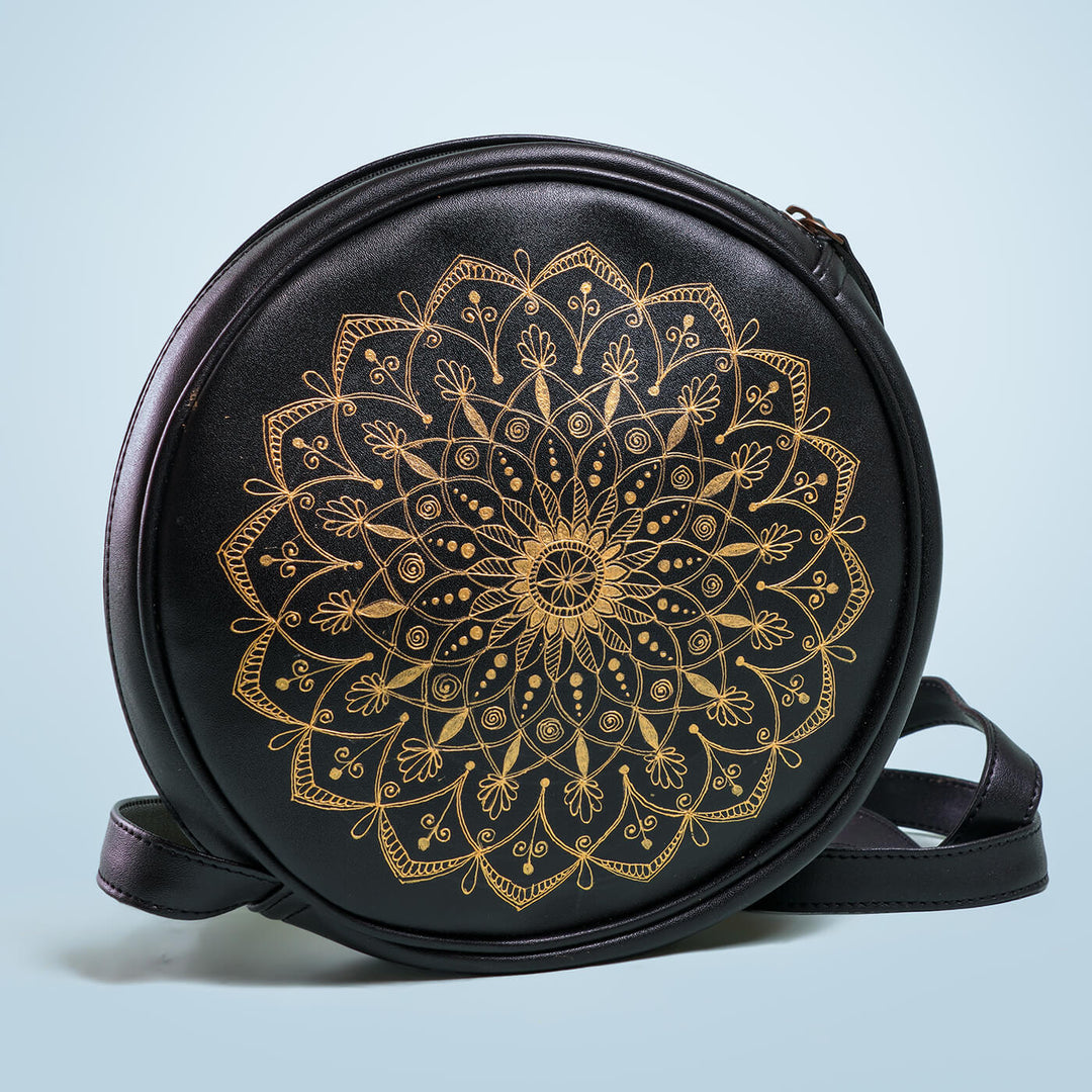 Faux Leather Round Sling Bag - Mandala