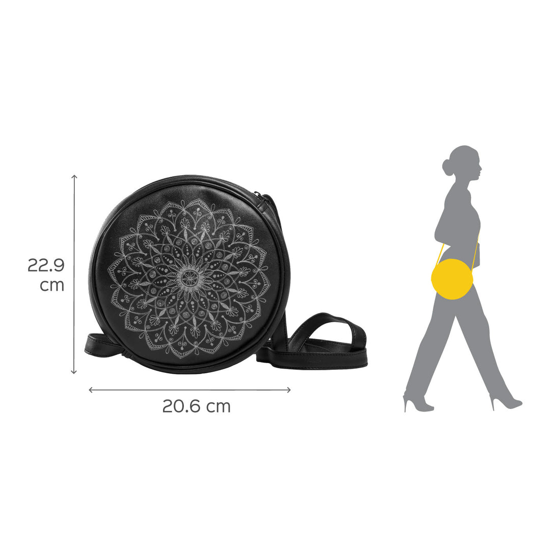 Faux Leather Round Sling Bag - Mandala