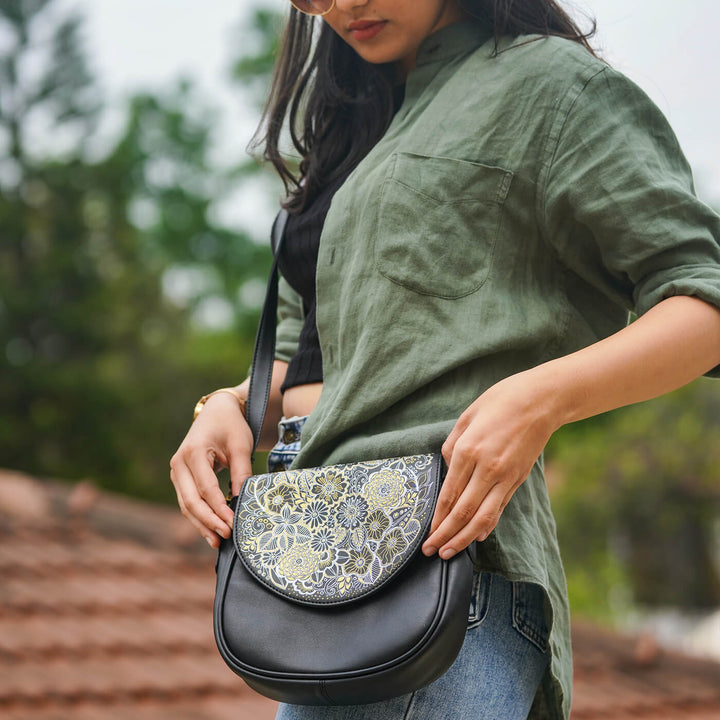 Faux Leather U Sling Bag - Zentangle