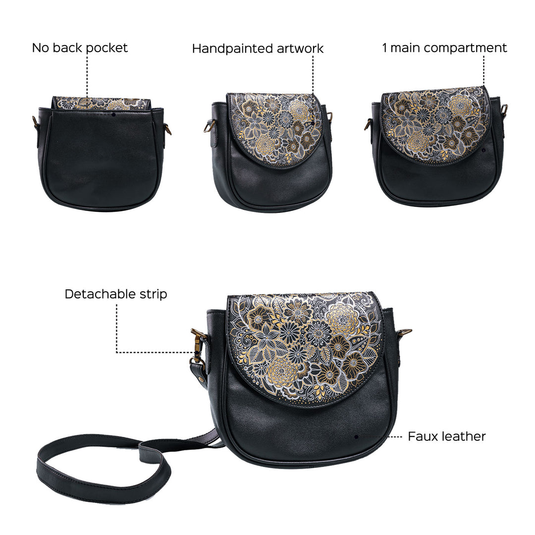 Faux Leather U Sling Bag - Zentangle