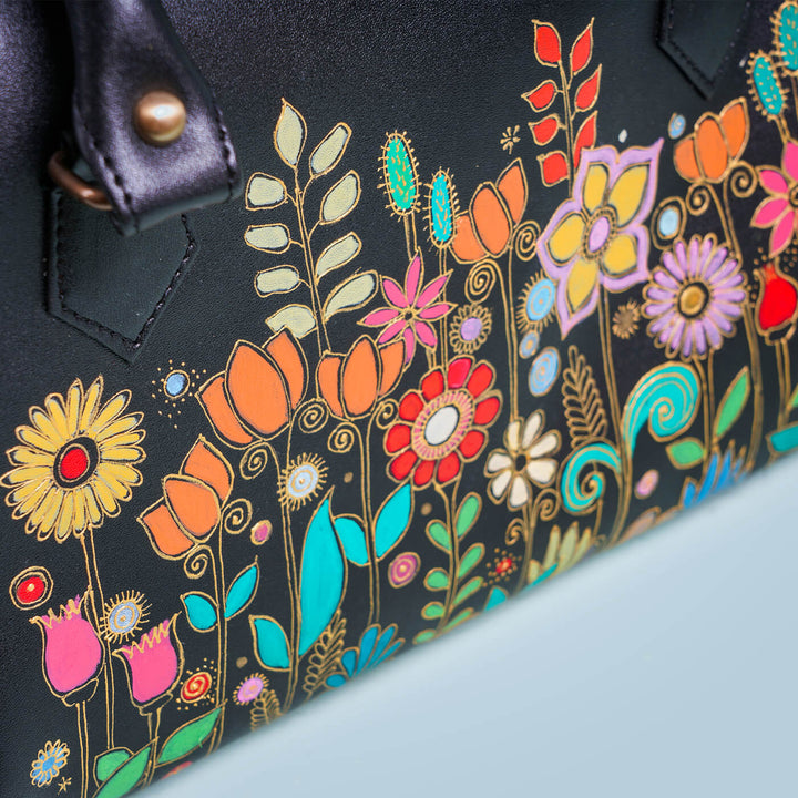 Faux Leather Small Handbag - Florals