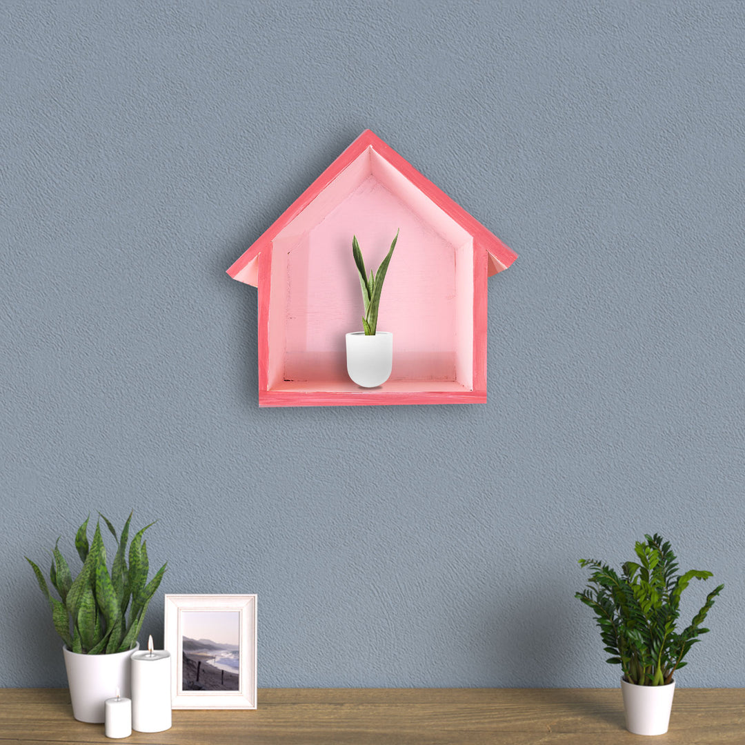 Pink Hut Shaped Multipurpose Wall Hanging Shelf