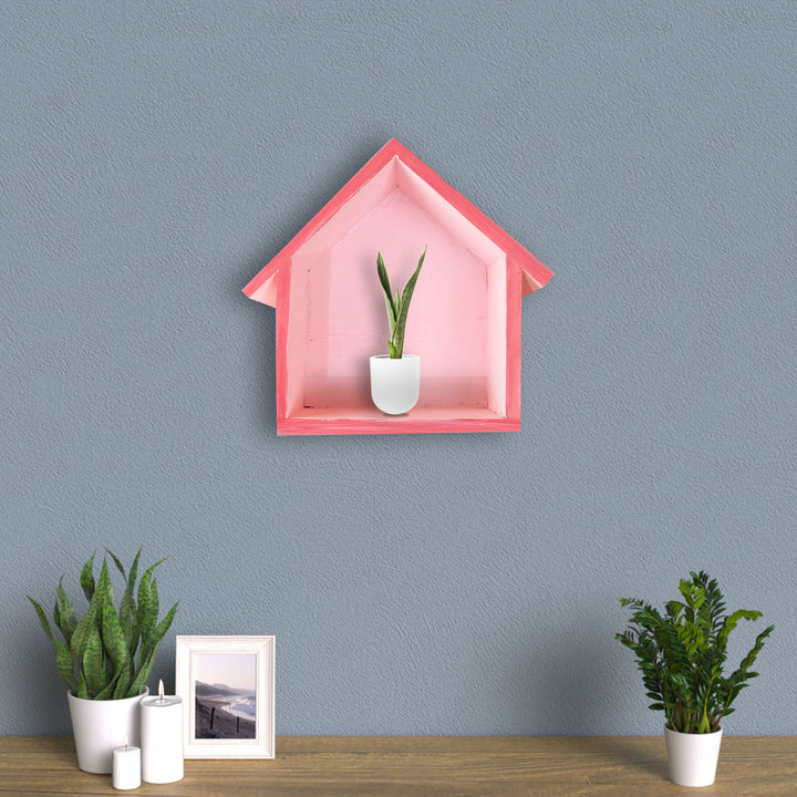 Pink Hut Shaped Multipurpose Wall Hanging Shelf