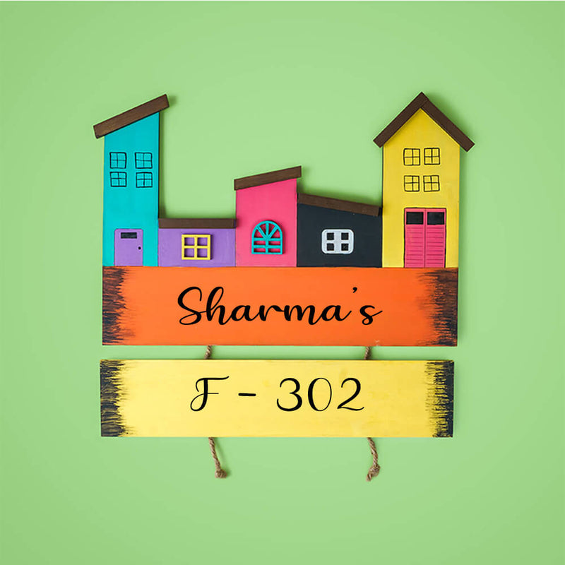 Hand-painted MDF Personalised Nameplate with Family Name & House Number