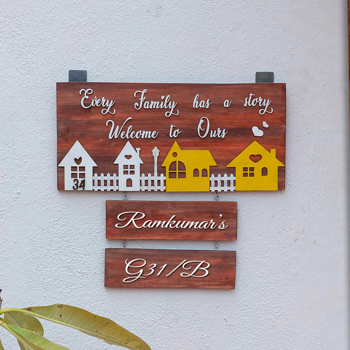 Personalised Wooden Family Nameboard with House Number