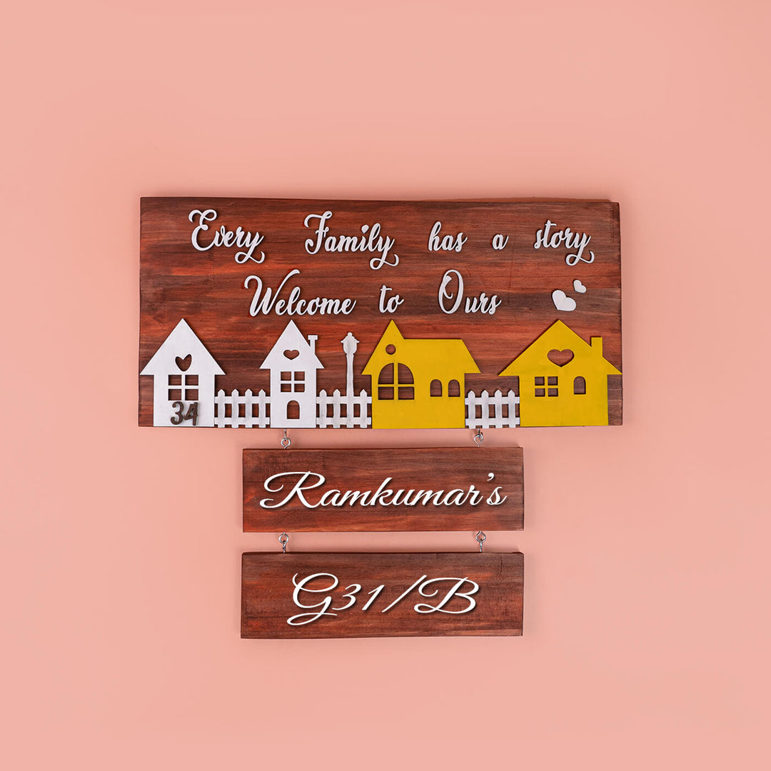 Personalised Wooden Family Nameboard with House Number