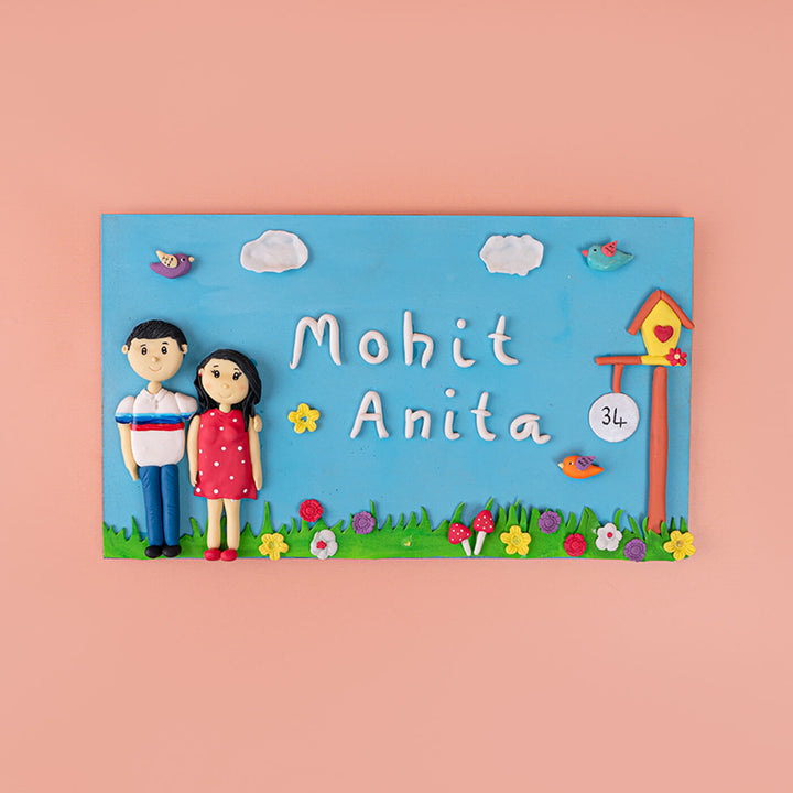 Personalised Clay Dolls Couple Nameboard
