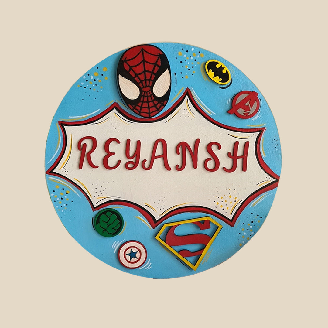 Super Heros Themed Kids Name Plate