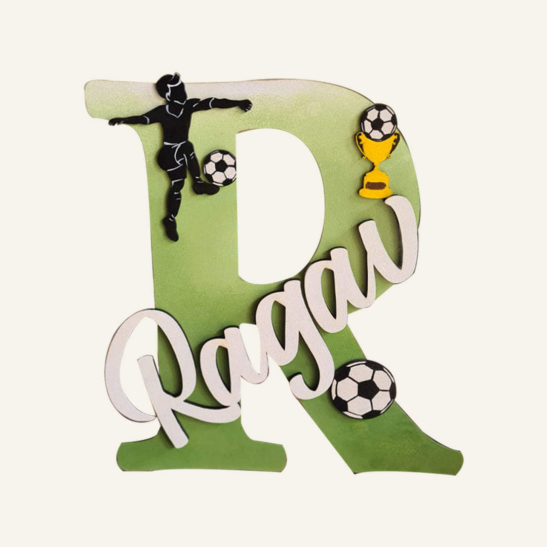 Soccer Themed Monogram Kids Name Plate