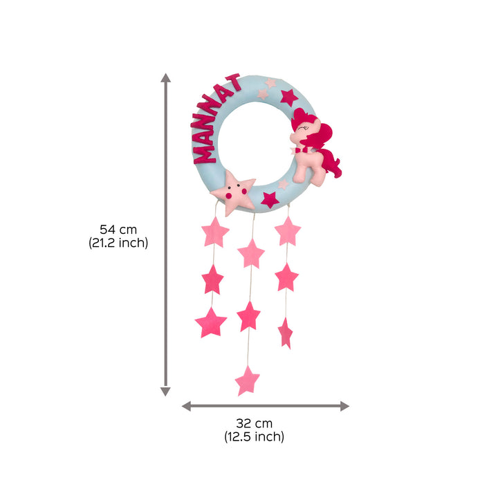 Handmade Personalized Pony Themed Felt Kids Name Hanging with Stars
