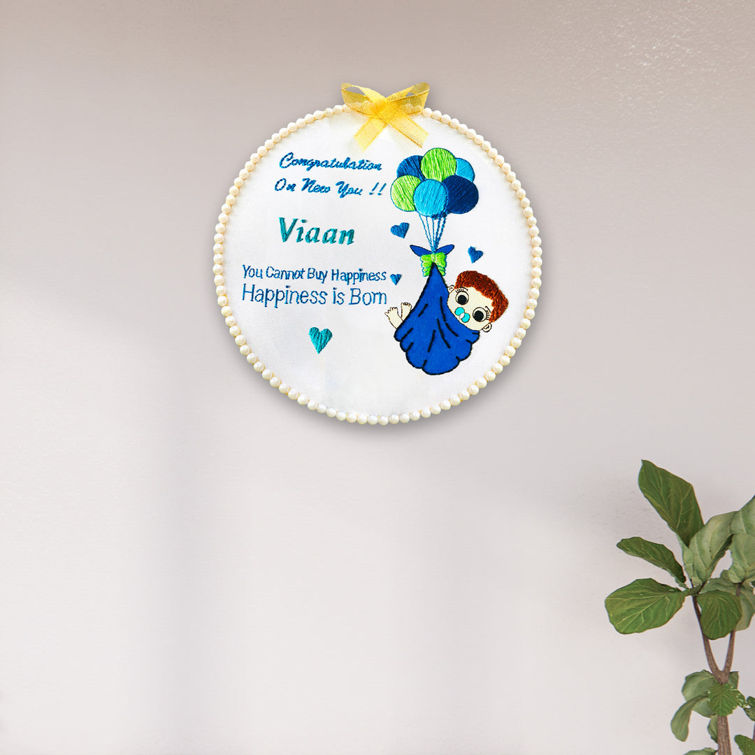Hand Embroidered Personalized Newborn Hoop For Boys