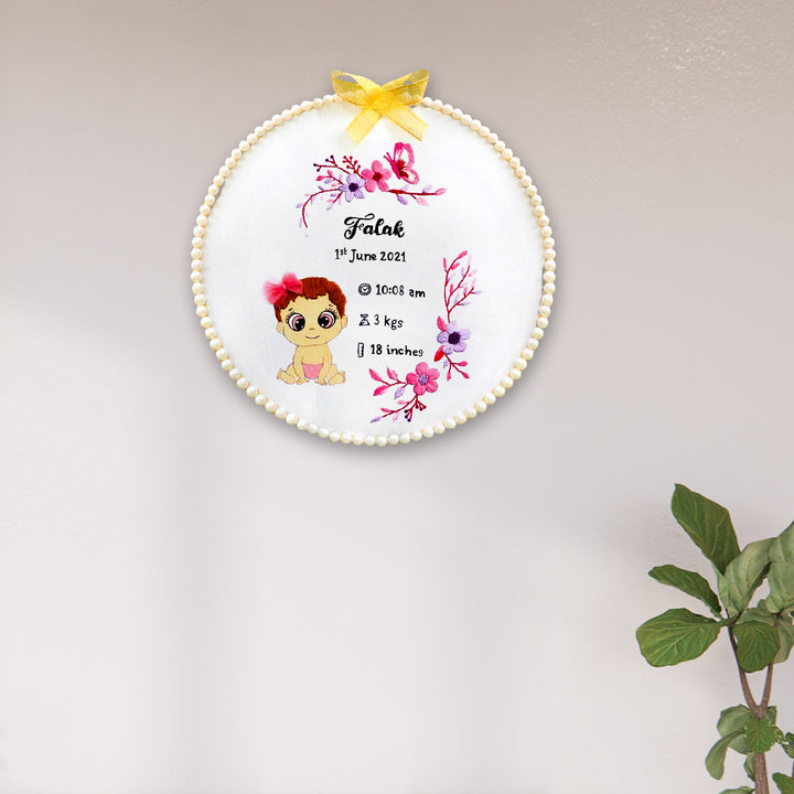Hand Embroidered Personalized Newborn Hoop For Girls