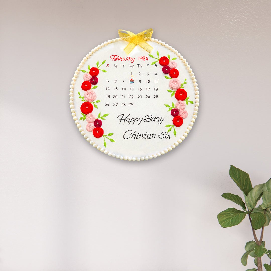 Hand Embroidered Floral Personalized Birthday Hoop