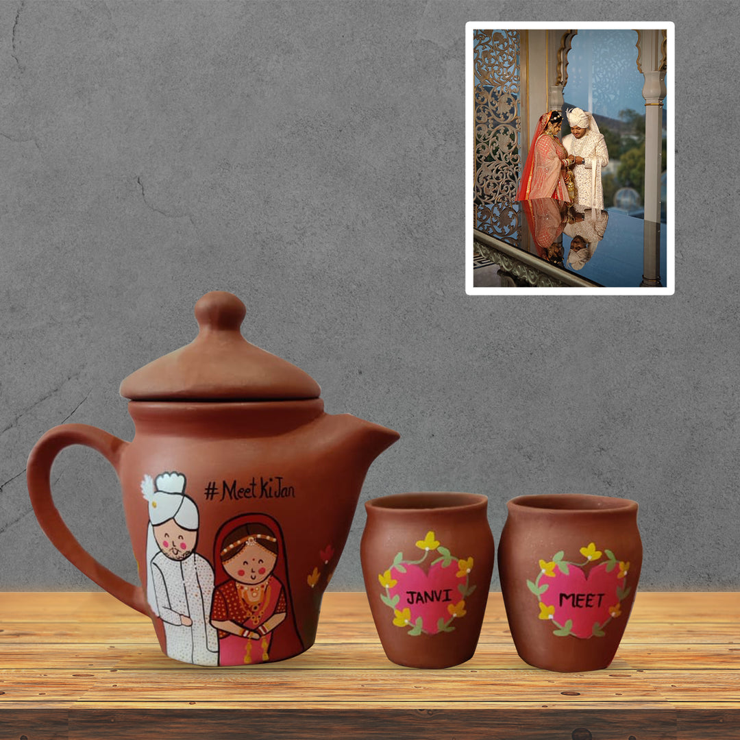 Handpainted Clay Teaset With Photo Based Caricature - Zwende