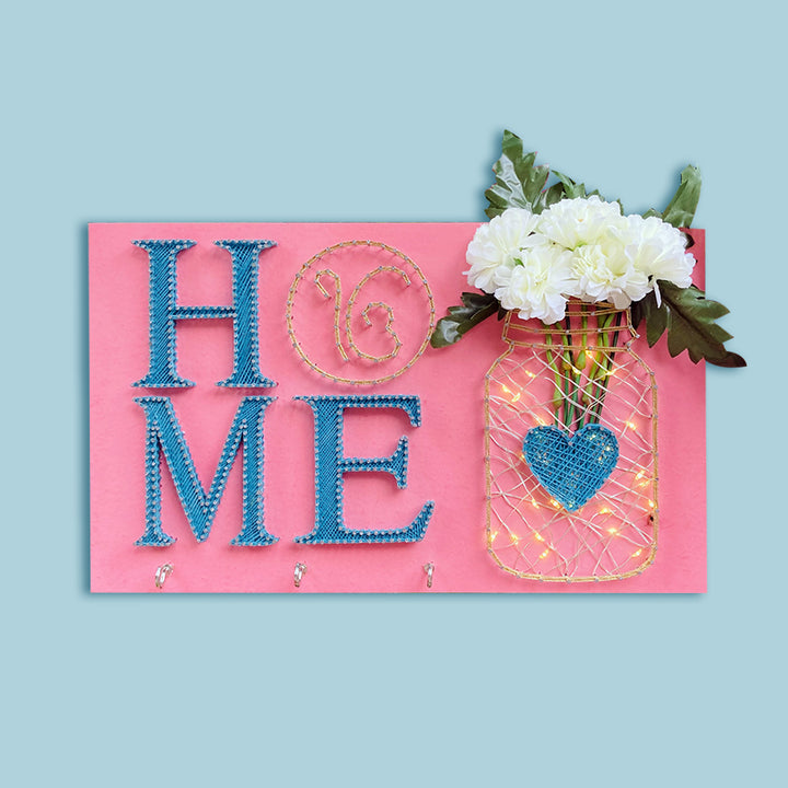 Home' Mason Jar String Art Personalized Keys Holder with Lights