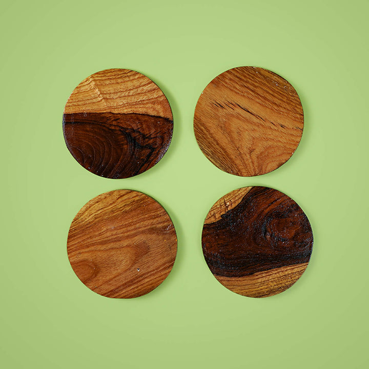 Gond Art Teak Wood Coasters - Set of 4
