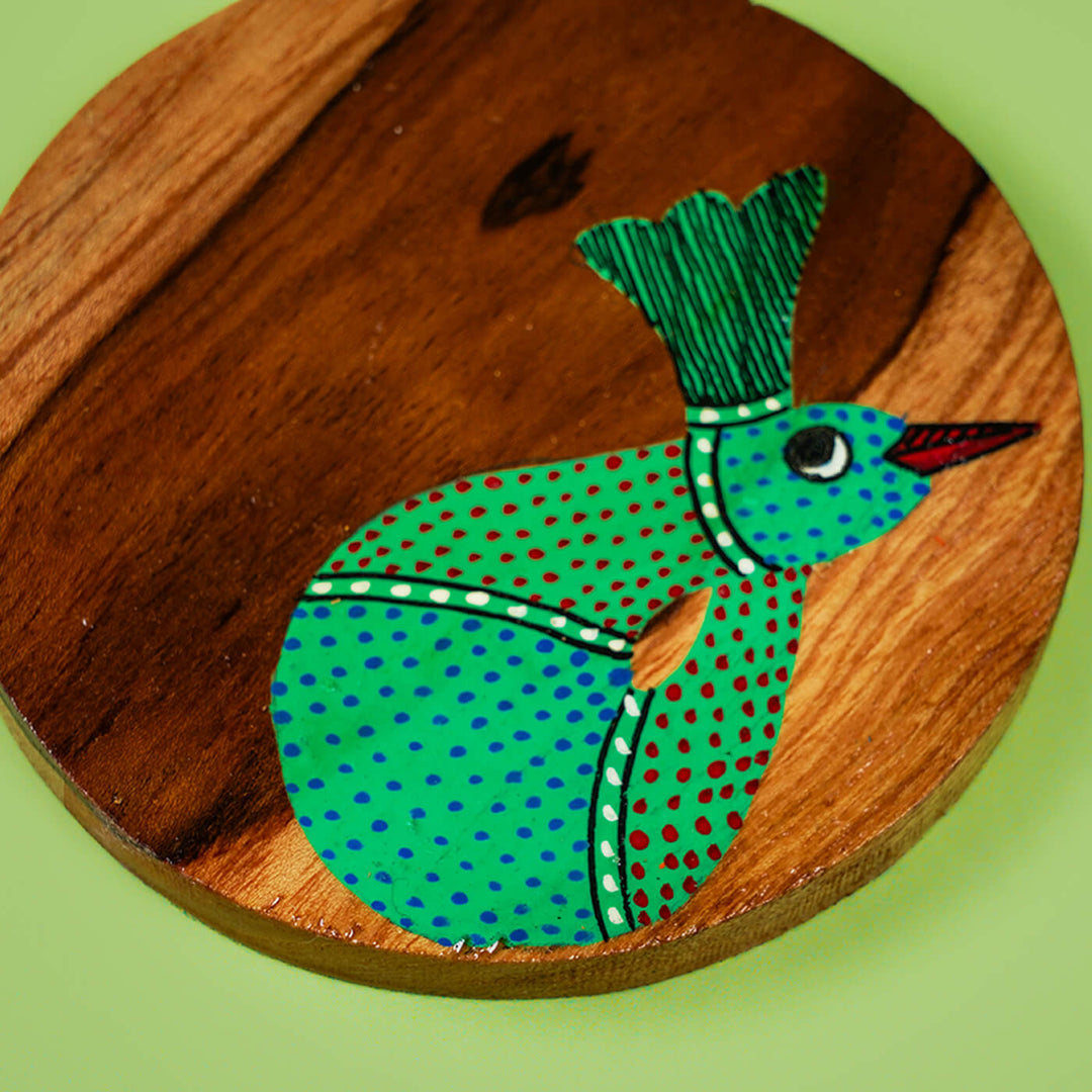 Gond Art Teak Wood Coasters - Set of 4