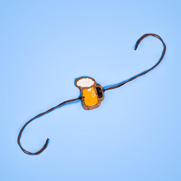 Handpainted Wooden Rakhi Beer - Beer Charm with String Extended