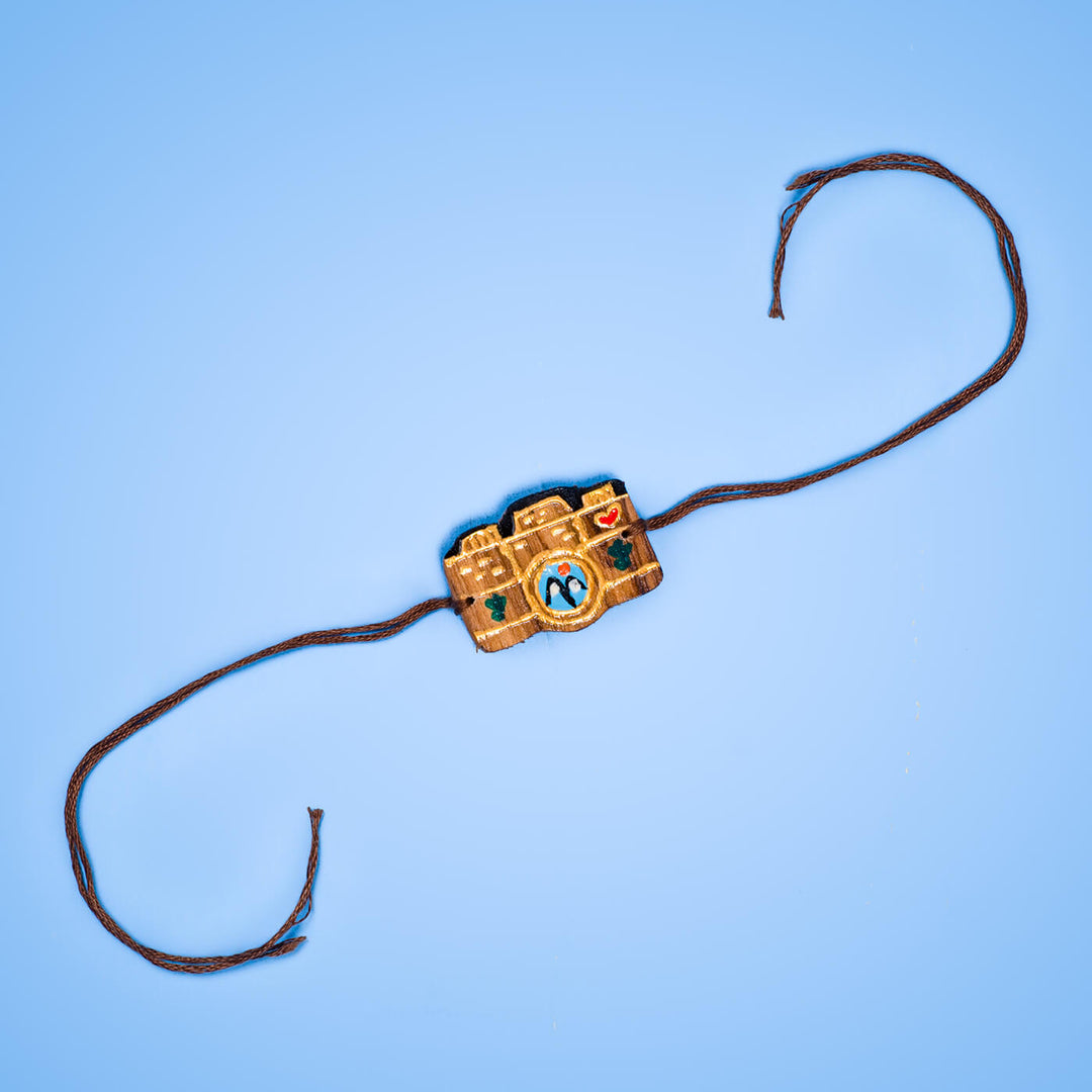 Handpainted Wooden Rakhi With Roli Chawal